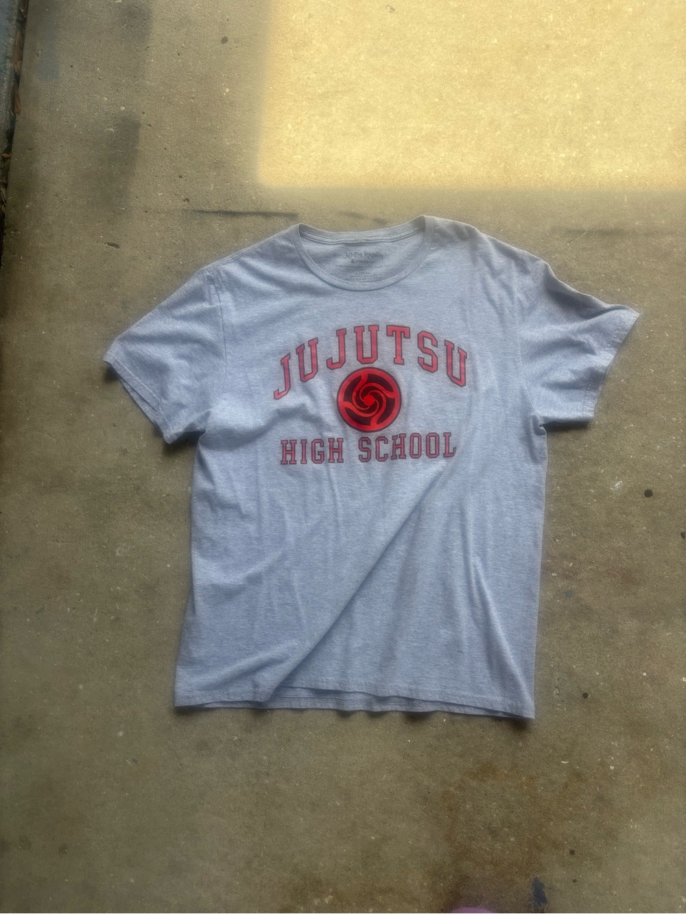 Jujutsu High School JJK Graphic Tee - Light Gray with Red Print